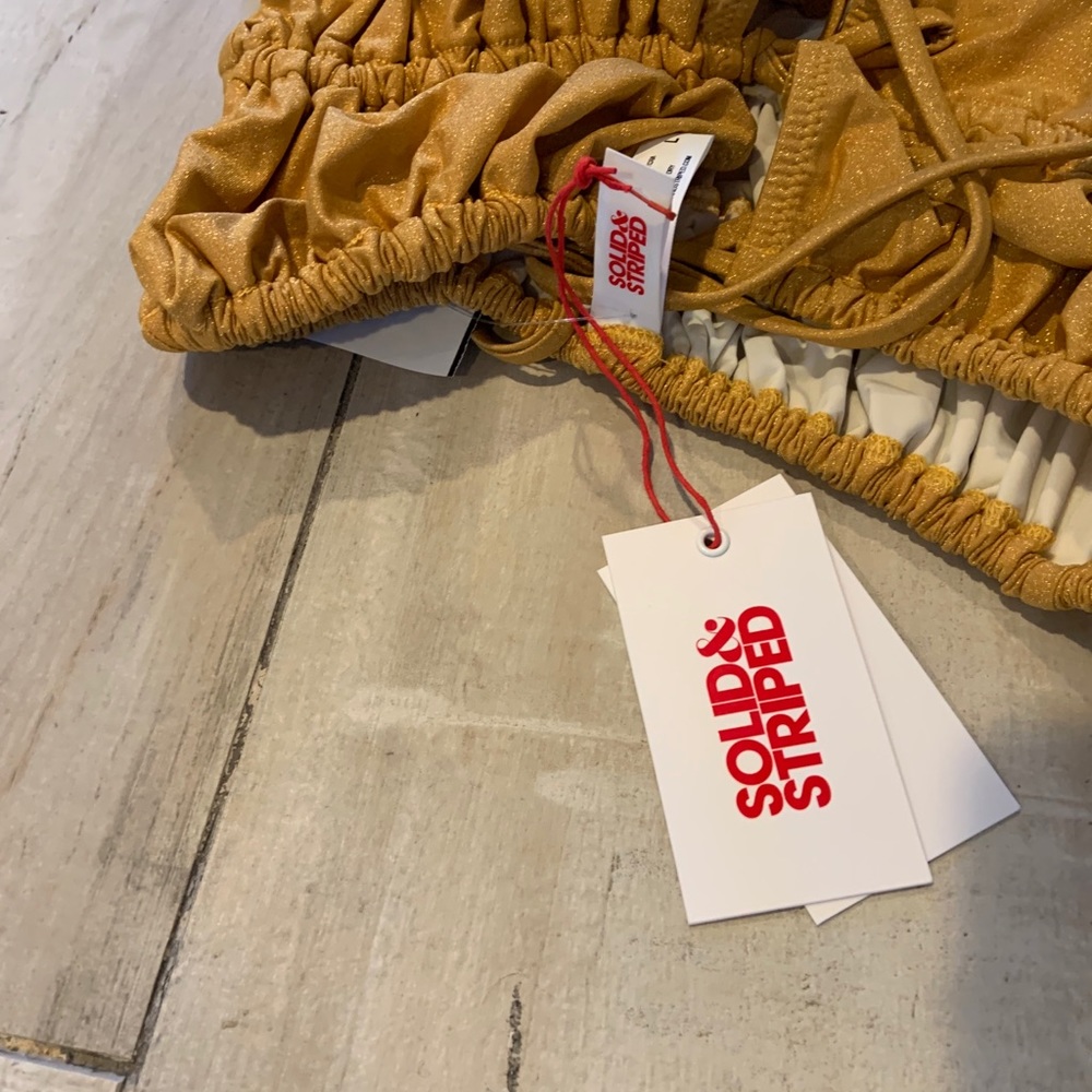 SOLID AND STRIPED  gold swimsuit size Large BBWT